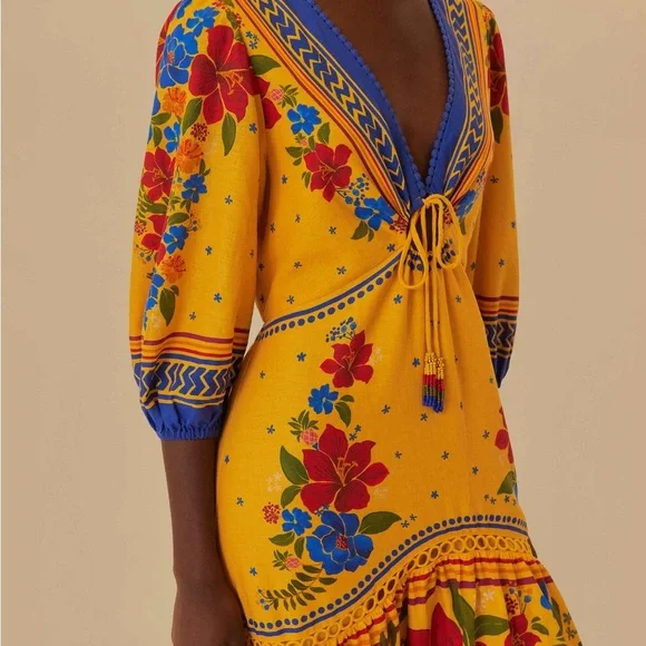 FARM Rio Yellow Floral Yard Lenzing™ Ecovero™ Euroflax™ Maxi Dress NWT Small